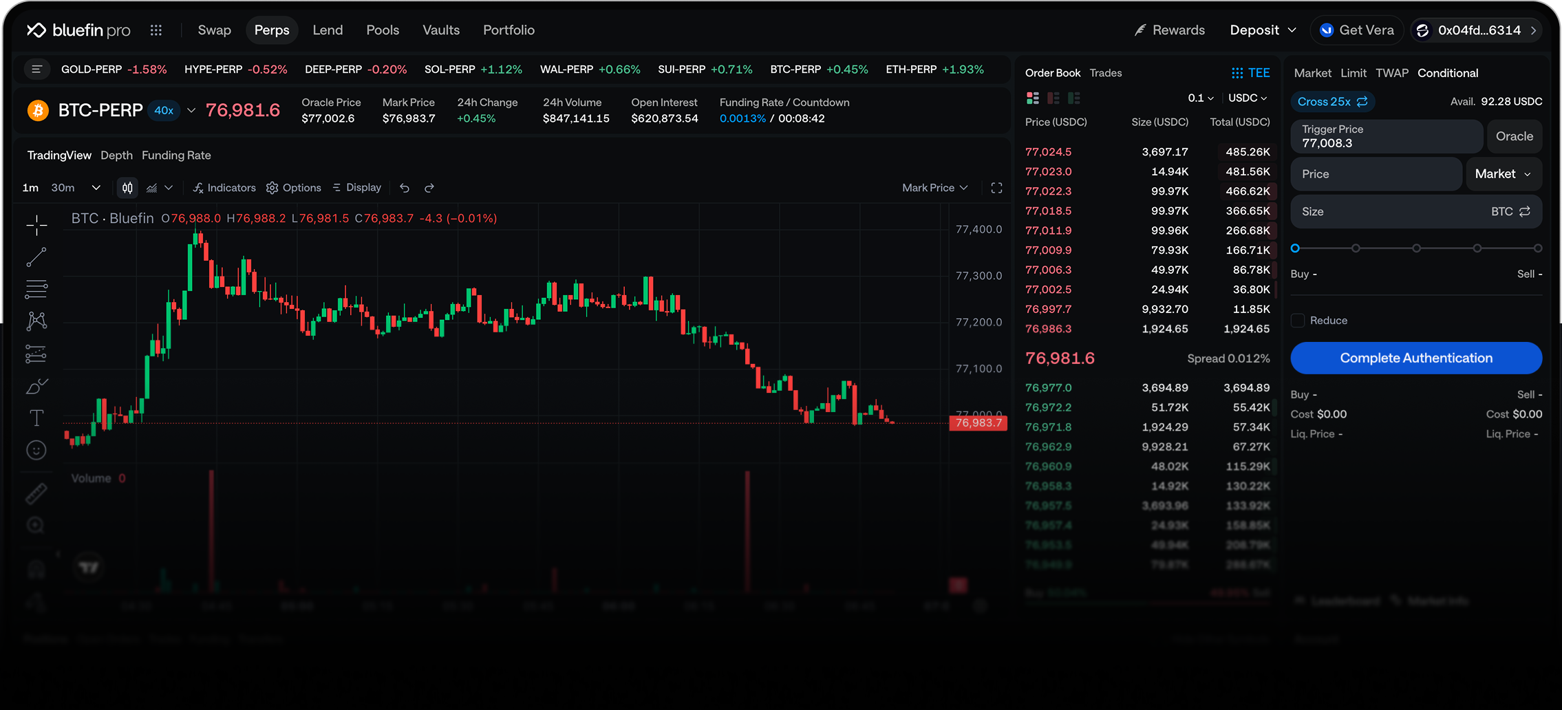 Bluefin Pro exchange interface